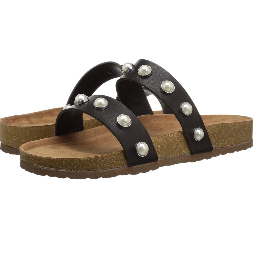 NEW~STEVE MADDEN~WOMENS BLACK PERL SANDALS~SZ 8.5